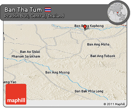 Shaded Relief Panoramic Map of Ban Tha Tum