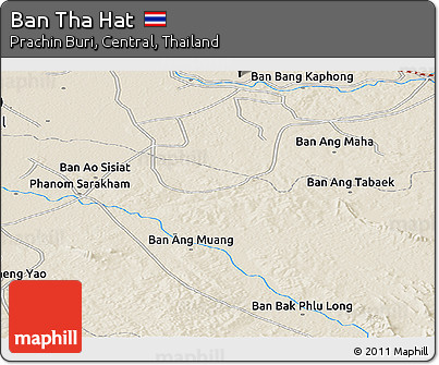 Shaded Relief Panoramic Map of Ban Tha Hat