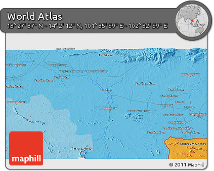 Political 3D Map of the Area around 13° 44' 54" N, 102° 4' 29" E