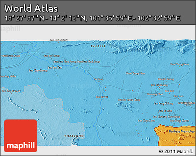 Political 3D Map of the Area around 13° 44' 54" N, 102° 4' 29" E