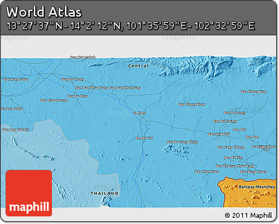 Political 3D Map of the Area around 13° 44' 54" N, 102° 4' 29" E