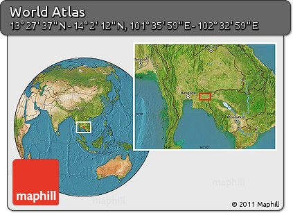 Satellite Location Map of the Area around 13° 44' 54" N, 102° 4' 29" E