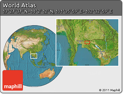 Satellite Location Map of the Area around 13° 44' 54" N, 102° 4' 29" E