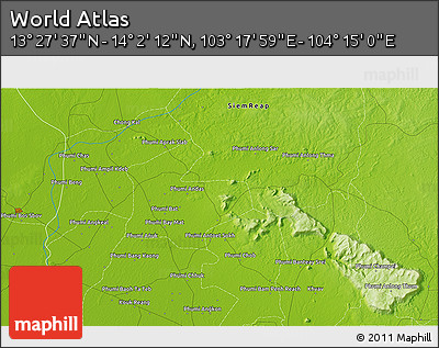 Physical 3D Map of the Area around 13° 44' 54" N, 103° 46' 30" E