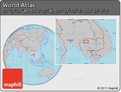 Gray Location Map of the Area around 13° 44' 54" N, 103° 46' 30" E
