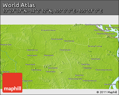 Physical 3D Map of the Area around 13° 44' 54" N, 105° 28' 29" E