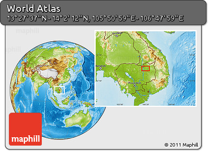 Physical Location Map of the Area around 13° 44' 54" N, 106° 19' 29" E