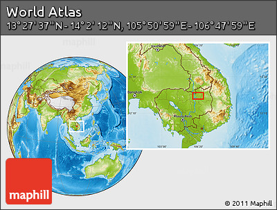 Physical Location Map of the Area around 13° 44' 54" N, 106° 19' 29" E