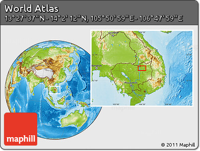 Physical Location Map of the Area around 13° 44' 54" N, 106° 19' 29" E