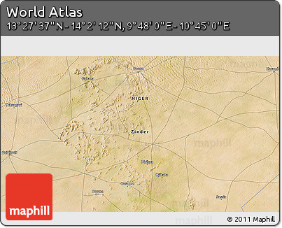 Satellite 3D Map of the Area around 13° 44' 54" N, 10° 16' 30" E