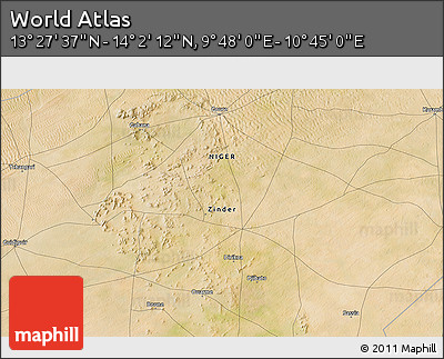 Satellite 3D Map of the Area around 13° 44' 54" N, 10° 16' 30" E