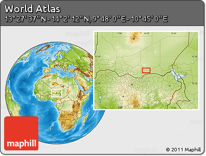 Physical Location Map of the Area around 13° 44' 54" N, 10° 16' 30" E