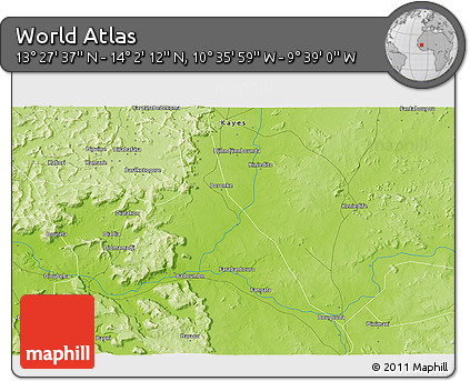 Physical 3D Map of the Area around 13° 44' 54" N, 10° 7' 30" W