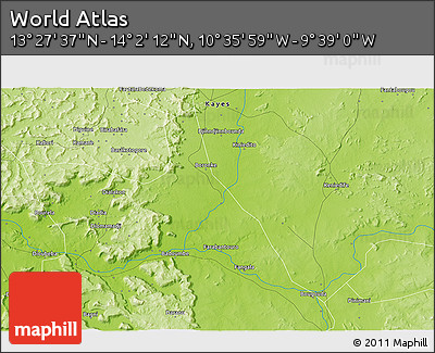 Physical 3D Map of the Area around 13° 44' 54" N, 10° 7' 30" W