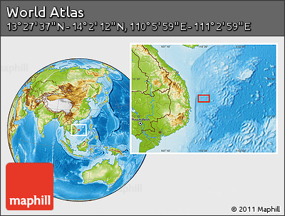 Physical Location Map of the Area around 13° 44' 54" N, 110° 34' 29" E