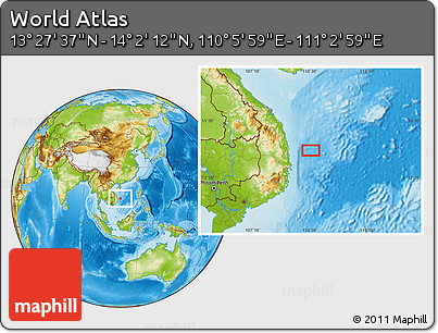 Physical Location Map of the Area around 13° 44' 54" N, 110° 34' 29" E