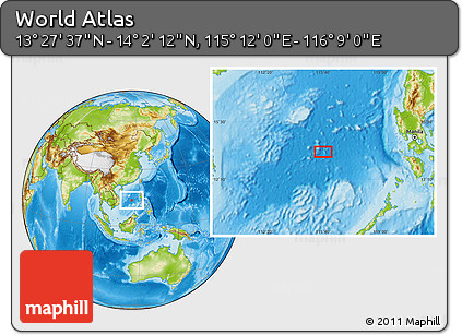Physical Location Map of the Area around 13° 44' 54" N, 115° 40' 30" E