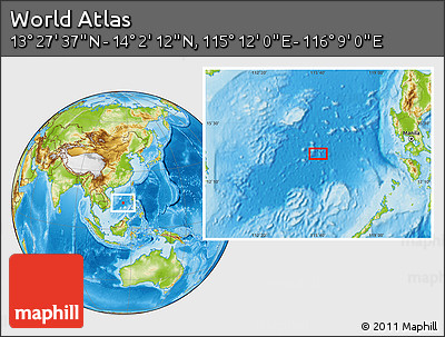 Physical Location Map of the Area around 13° 44' 54" N, 115° 40' 30" E