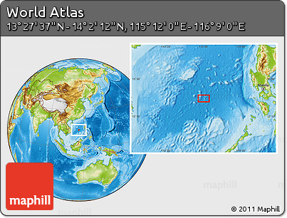 Physical Location Map of the Area around 13° 44' 54" N, 115° 40' 30" E