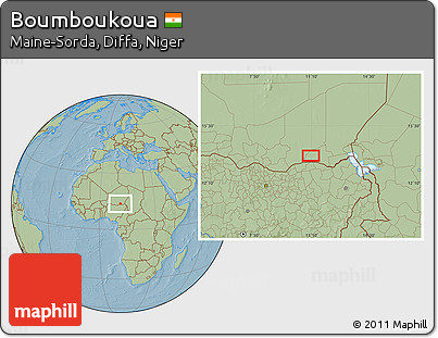 Savanna Style Location Map of Boumboukoua, hill shading