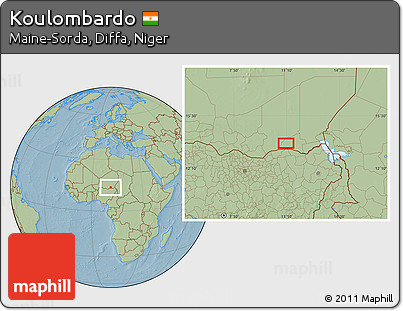 Savanna Style Location Map of Koulombardo, hill shading
