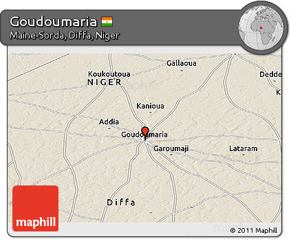 Shaded Relief Panoramic Map of Goudoumaria