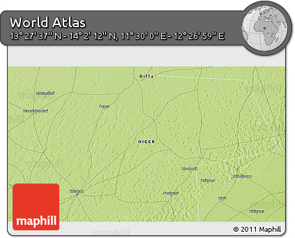 Physical 3D Map of the Area around 13° 44' 54" N, 11° 58' 29" E