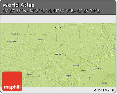 Physical 3D Map of the Area around 13° 44' 54" N, 11° 58' 29" E