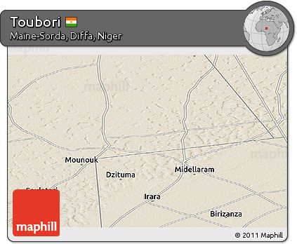 Shaded Relief Panoramic Map of Toubori