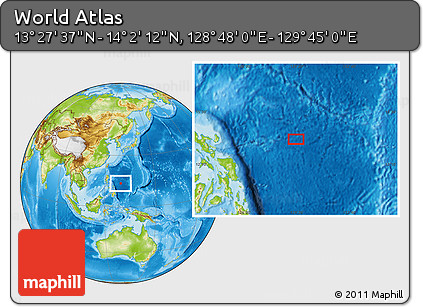 Physical Location Map of the Area around 13° 44' 54" N, 129° 16' 30" E