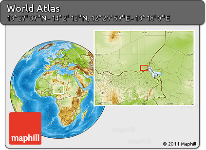 Physical Location Map of the Area around 13° 44' 54" N, 12° 49' 29" E