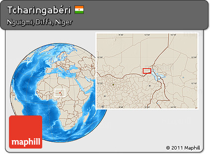 Shaded Relief Location Map of Tcharingabéri