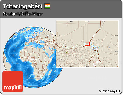 Shaded Relief Location Map of Tcharingabéri
