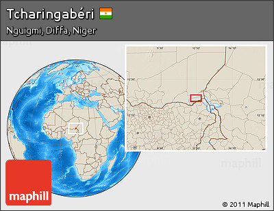 Shaded Relief Location Map of Tcharingabéri