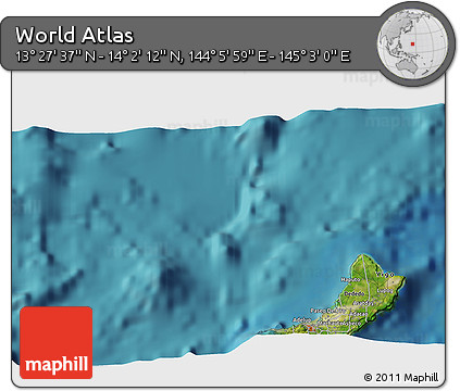 Satellite 3D Map of the Area around 13° 44' 54" N, 144° 34' 29" E