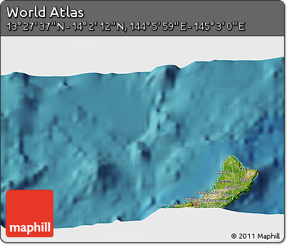 Satellite 3D Map of the Area around 13° 44' 54" N, 144° 34' 29" E