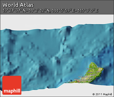 Satellite 3D Map of the Area around 13° 44' 54" N, 144° 34' 29" E