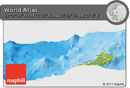 Physical Panoramic Map of the Area around 13° 44' 54" N, 144° 34' 29" E