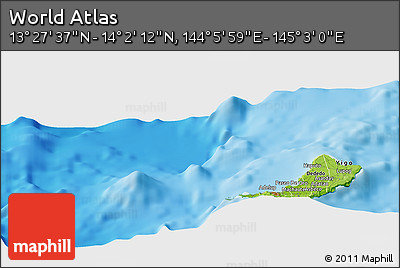 Physical Panoramic Map of the Area around 13° 44' 54" N, 144° 34' 29" E