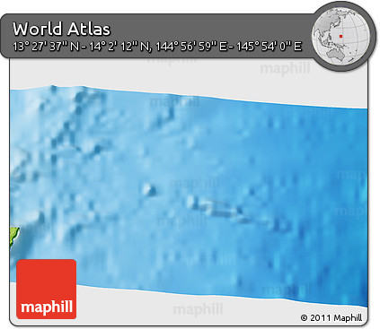Physical 3D Map of the Area around 13° 44' 54" N, 145° 25' 30" E