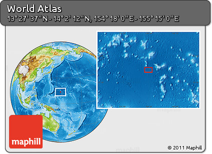 Physical Location Map of the Area around 13° 44' 54" N, 154° 46' 30" E