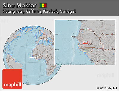 Gray Location Map of Sine Moktar, hill shading