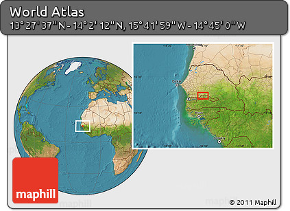 Satellite Location Map of the Area around 13° 44' 54" N, 15° 13' 29" W