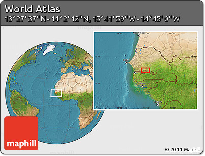 Satellite Location Map of the Area around 13° 44' 54" N, 15° 13' 29" W