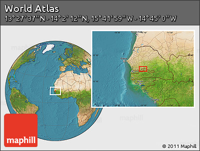 Satellite Location Map of the Area around 13° 44' 54" N, 15° 13' 29" W