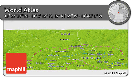 Physical Panoramic Map of the Area around 13° 44' 54" N, 15° 13' 29" W