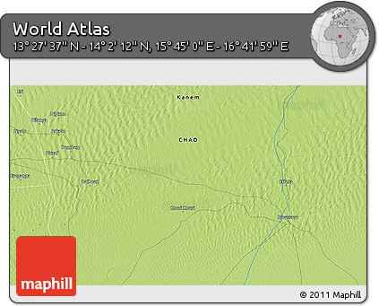 Physical 3D Map of the Area around 13° 44' 54" N, 16° 13' 30" E