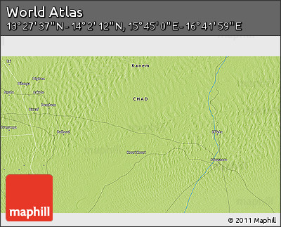 Physical 3D Map of the Area around 13° 44' 54" N, 16° 13' 30" E