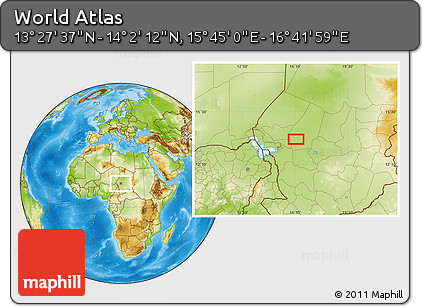 Physical Location Map of the Area around 13° 44' 54" N, 16° 13' 30" E
