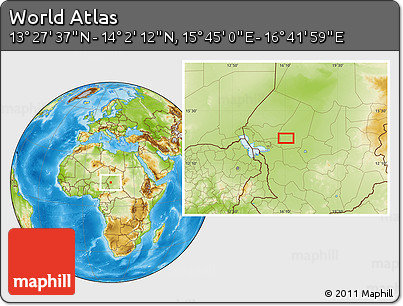 Physical Location Map of the Area around 13° 44' 54" N, 16° 13' 30" E